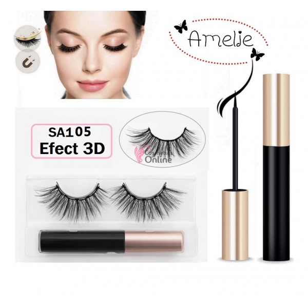 Gene false Amelie Effect 3D tip banda 1 pereche cu Magnet Cod SA105 + Adeziv cu magnet